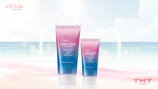 kem chống nắng cho da khô Sunplay Skin Aqua Tone Up UV Essence Happiness Aura