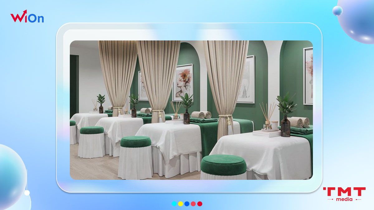 Trang trí spa dưỡng sinh gam màu xanh