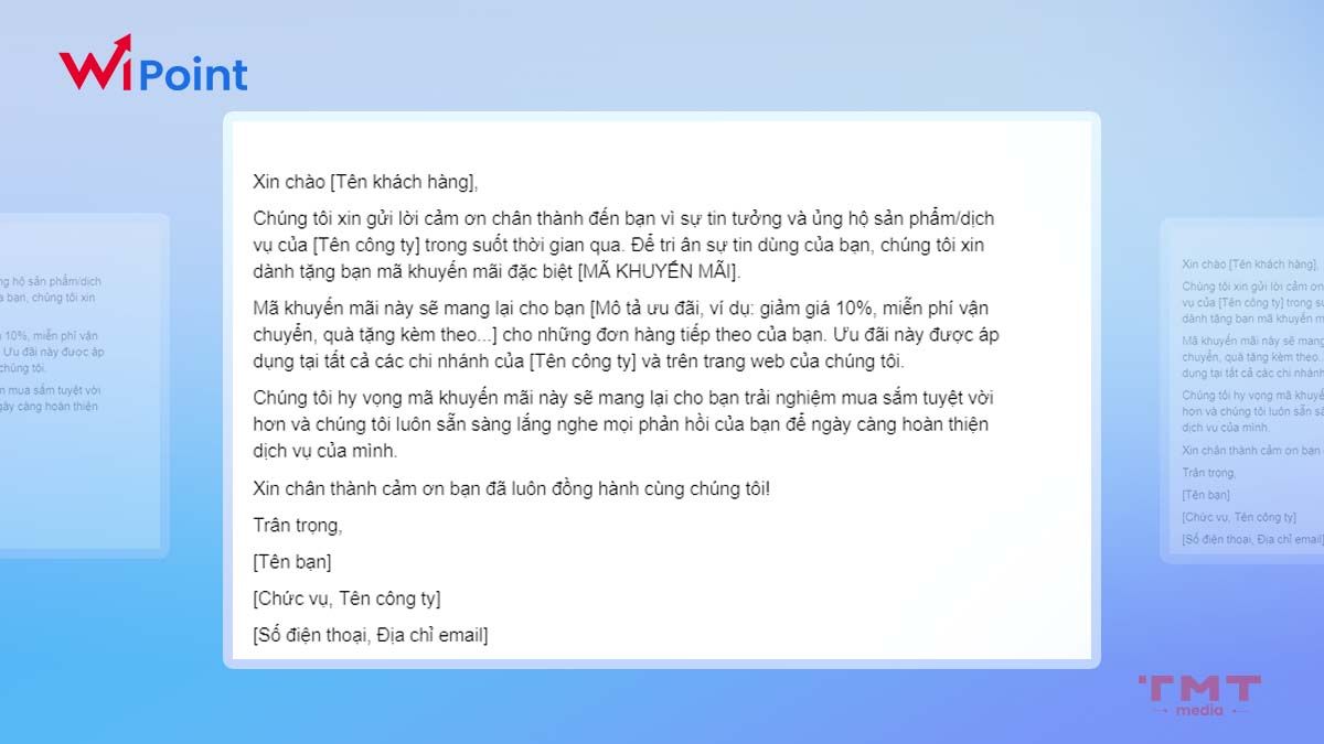 Mẫu email gửi lời tri ân đến khách ha