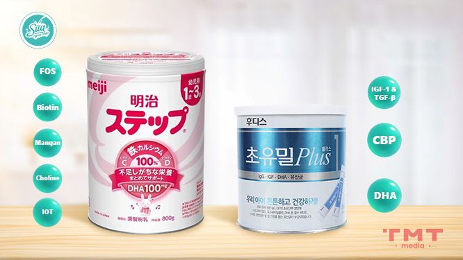 Thành phần dinh dưỡng có trong sữa non ILDong và sữa công thức Meiji
