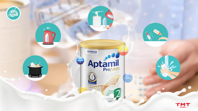 Cách pha sữa Aptamil Profutura Úc số 2 đúng chuẩn với 5 bước