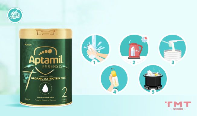 Hướng dẫn cách pha sữa Aptamil Úc số 2 Essensis đúng chuẩn nhà sản xuất