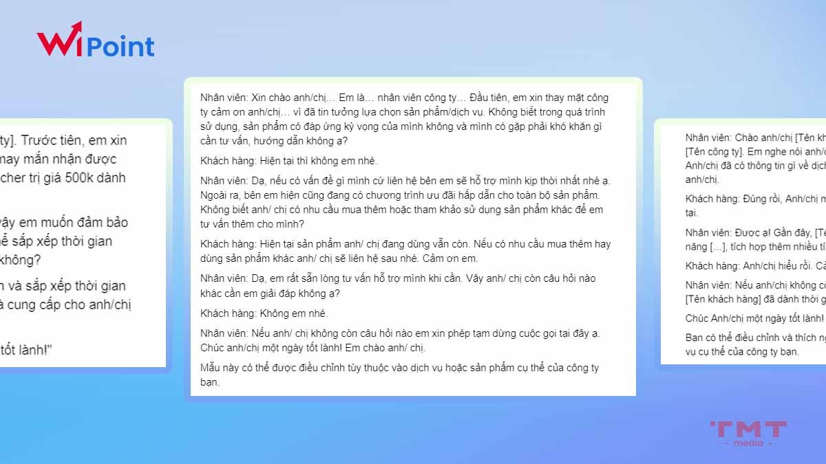 Gợi ý các mẫu kịch bản chăm sóc khách hàng thường gặp